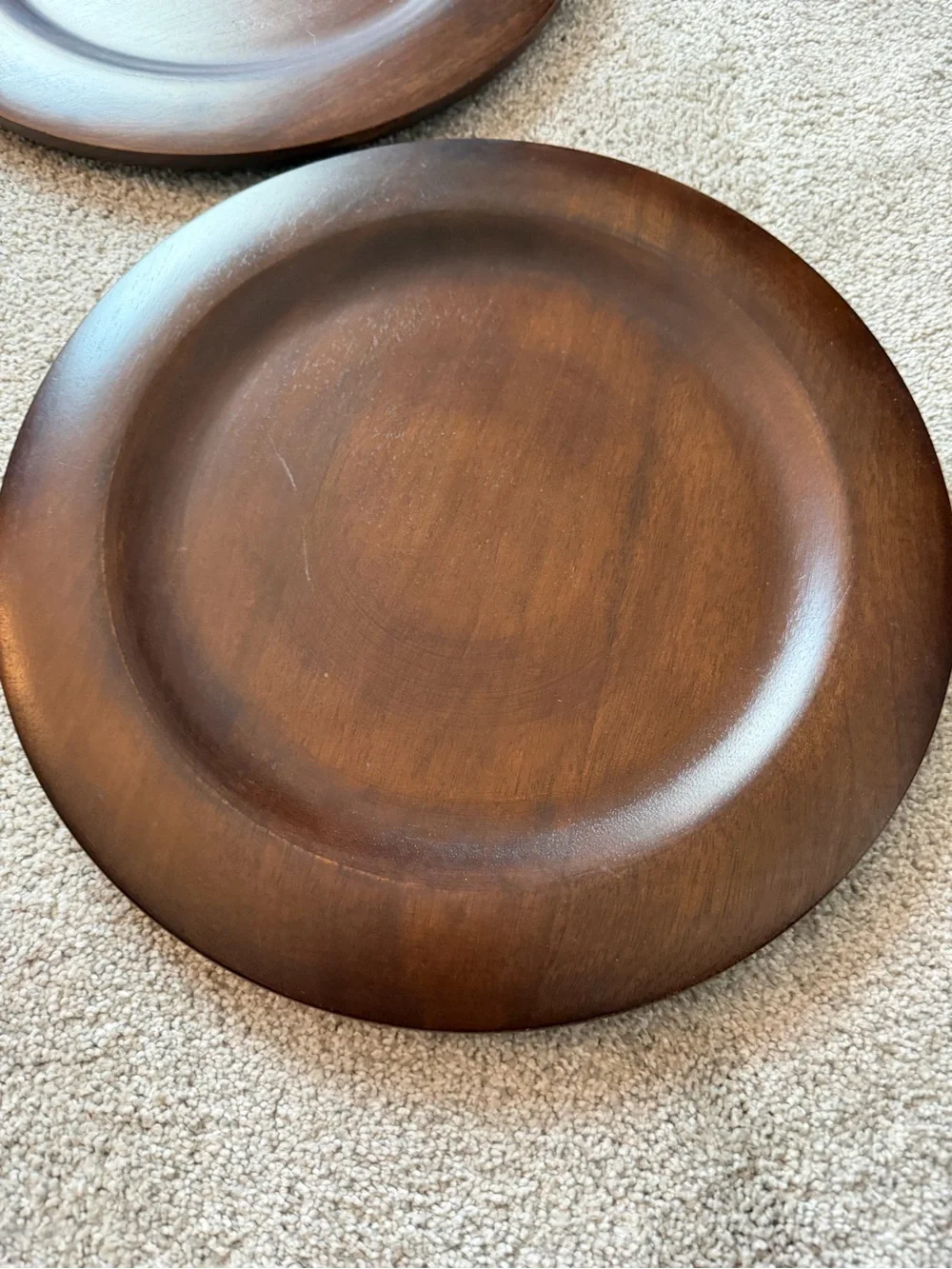 Crate & Barrel Wooden Charger Plate - Brown Rustic Dining Charger (Set of 2)